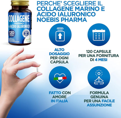 Marine Collagen and Hyaluronic Acid: Supplement for Skin, Bones and Joints | 120 Capsules - 4 Months Supply