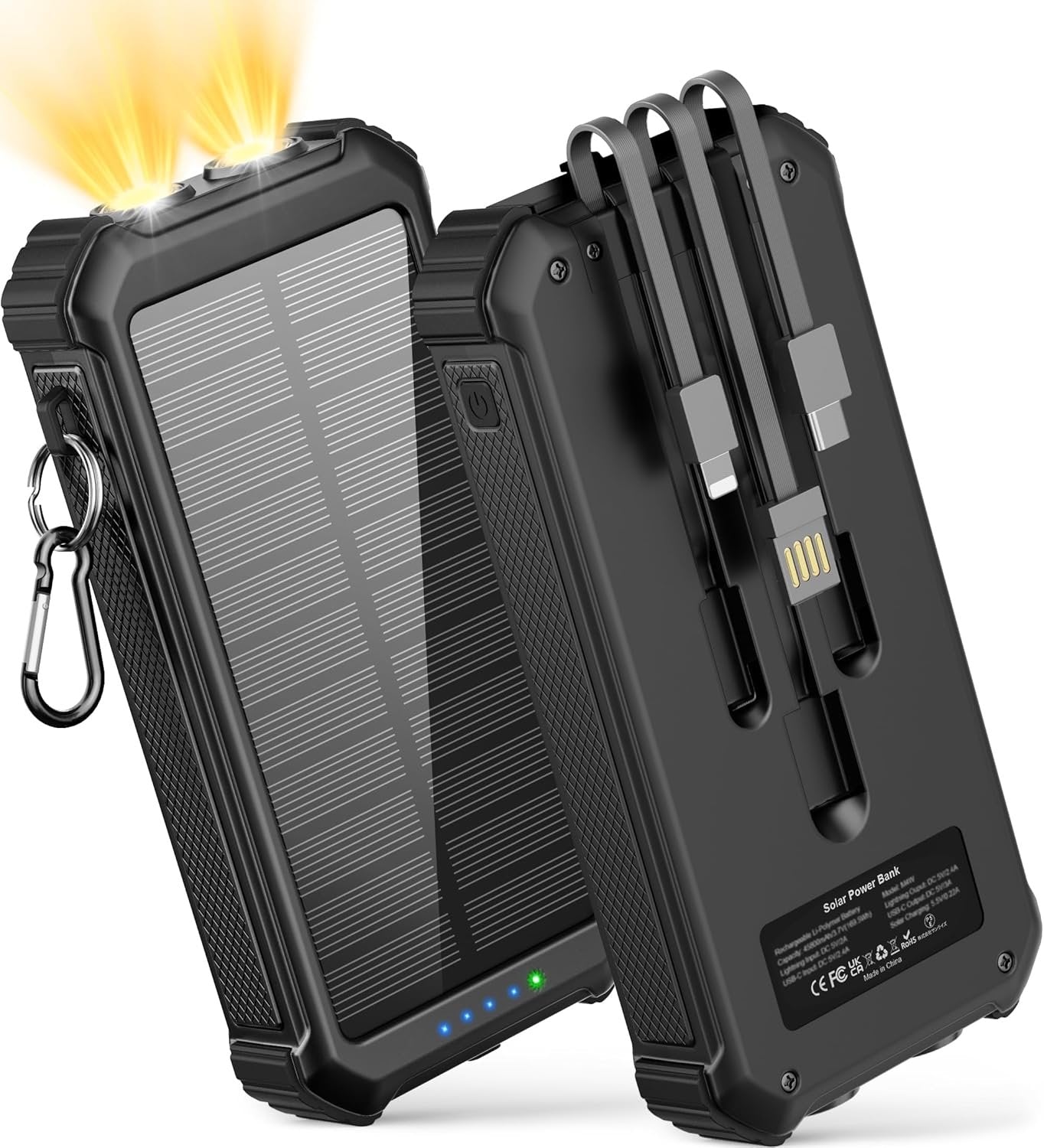 LATIMERIA Solar Charger Power Bank, Portable Phone Charger with USB C in/Output, 5V3.1A QC 3.0 Fast Charging for Cellphone, External Battery Pack Compatible with iPhone Samsung Google etc