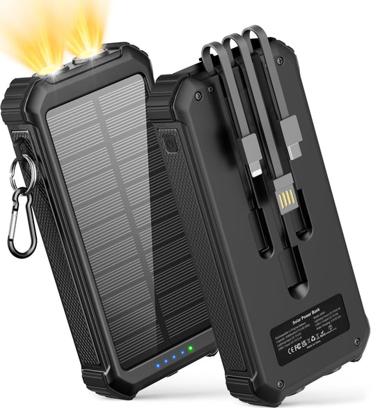 LATIMERIA Solar Charger Power Bank, Portable Phone Charger with USB C in/Output, 5V3.1A QC 3.0 Fast Charging for Cellphone, External Battery Pack Compatible with iPhone Samsung Google etc