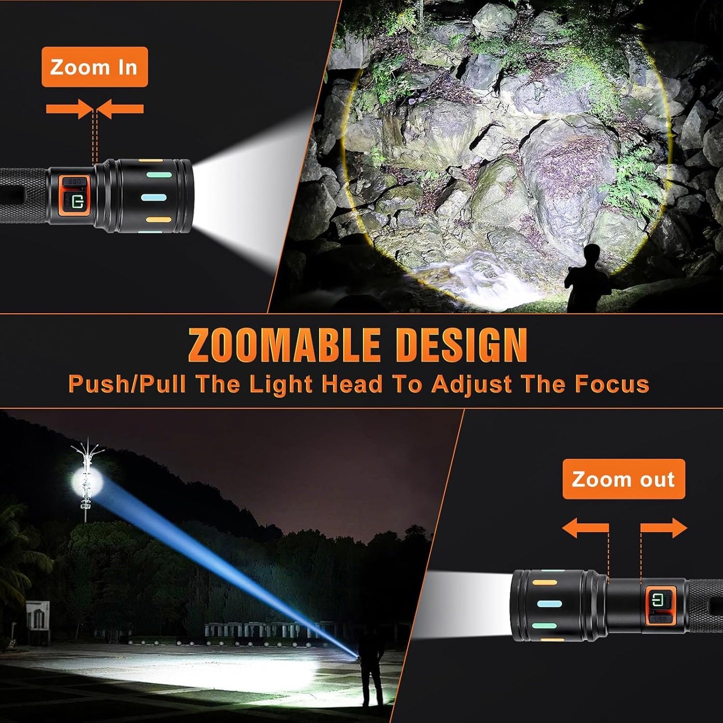 Ciwuzxs Super Bright Tactical Flashlight, LED Flashlights, High Powered 2000 Lumens with 3 Lighting Modes, Zoomable Waterproof Flash Lights for Emergency, Outdoor, Home, Camping, Hiking
