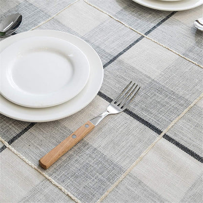 Fhberni Round Tassel Plaid Tablecloth, Heavy Weight Cotton Linen Fabric Table Cover for Kitchen Dining Tabletop Decoration, Off White & Grey, 60" Round