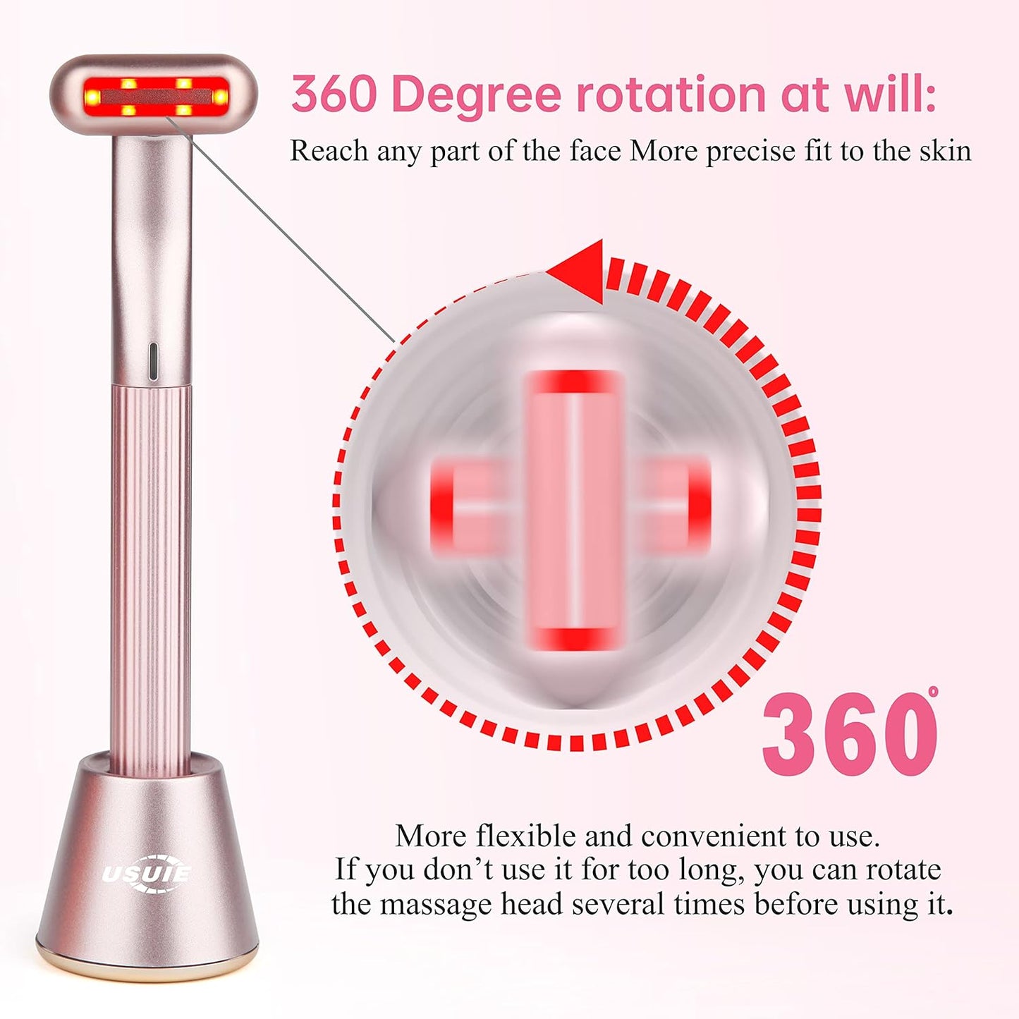 USUIE 4 in 1 Facial Wand, Red Light Therapy for Face and Neck, Facial Tools - Pink