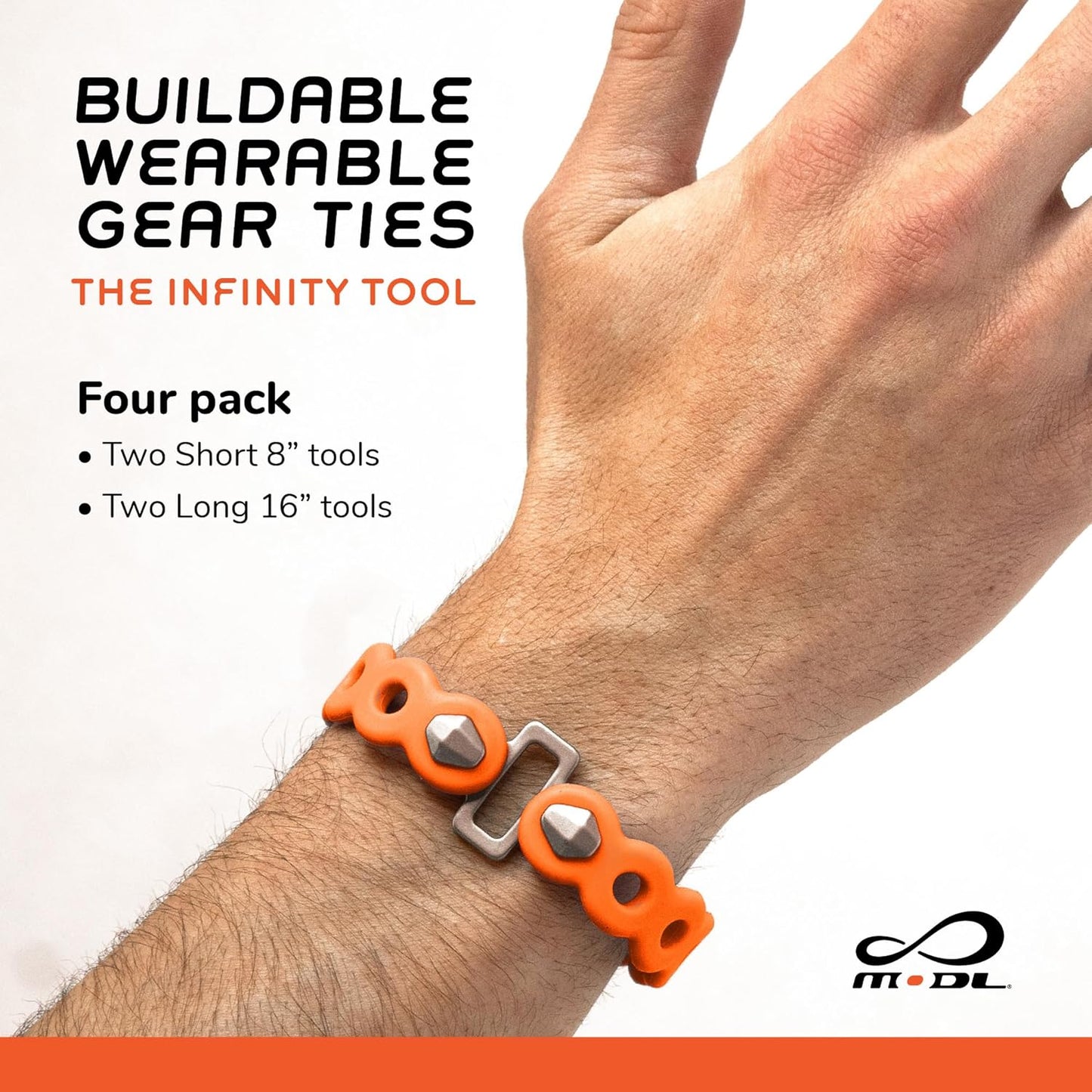 MODL Infinity Tool™ 2.0 Modular Straps (4-Pack) - Flexible Multi-Tool, Gear Strap, Wearable Gadget for Outdoor Adventure, Survival, Camping, Travel, EDC