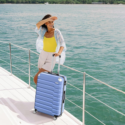 Strenforce Carry-On Luggage with 8 Spinner Wheels Travel Suitcase TSA Lock 20inch,Light Blue