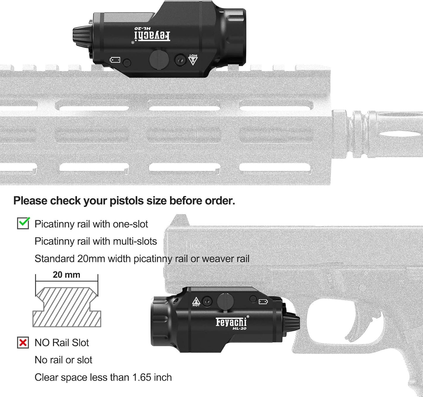 Feyachi HL-20 Compact Tactical Handgun Weapon Light 400Lumen Flashlight for Airsoft Handgun Pistol