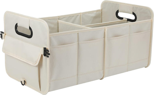 AOKJOY Car Trunk Organizer Collapsible Multi Compartment Car Organizer Adjustable Straps SUV (Beige)