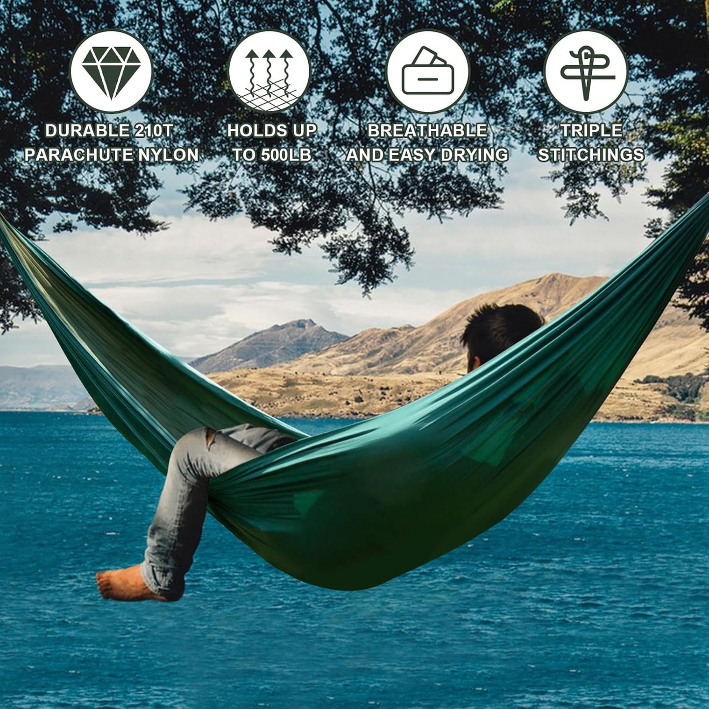 Stnopw Camping Hammock with Mosquito Net,Durable Hammock 440 lb Capacity,Lightweight & Portable Hammock with Tree Straps,Camping Gear for Outdoor Hiking Camping Beach Backpack Travel Outside
