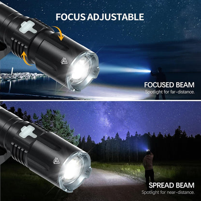 Feyachi 2000 Lumens Tactical Flashlight - Dual Tail Switches Light Adjustable Focus Rechargeable 4 Modes M-Rail/Picatinny Rail Mountable with Pressure Switch for Law Enforcement and Emergency Use