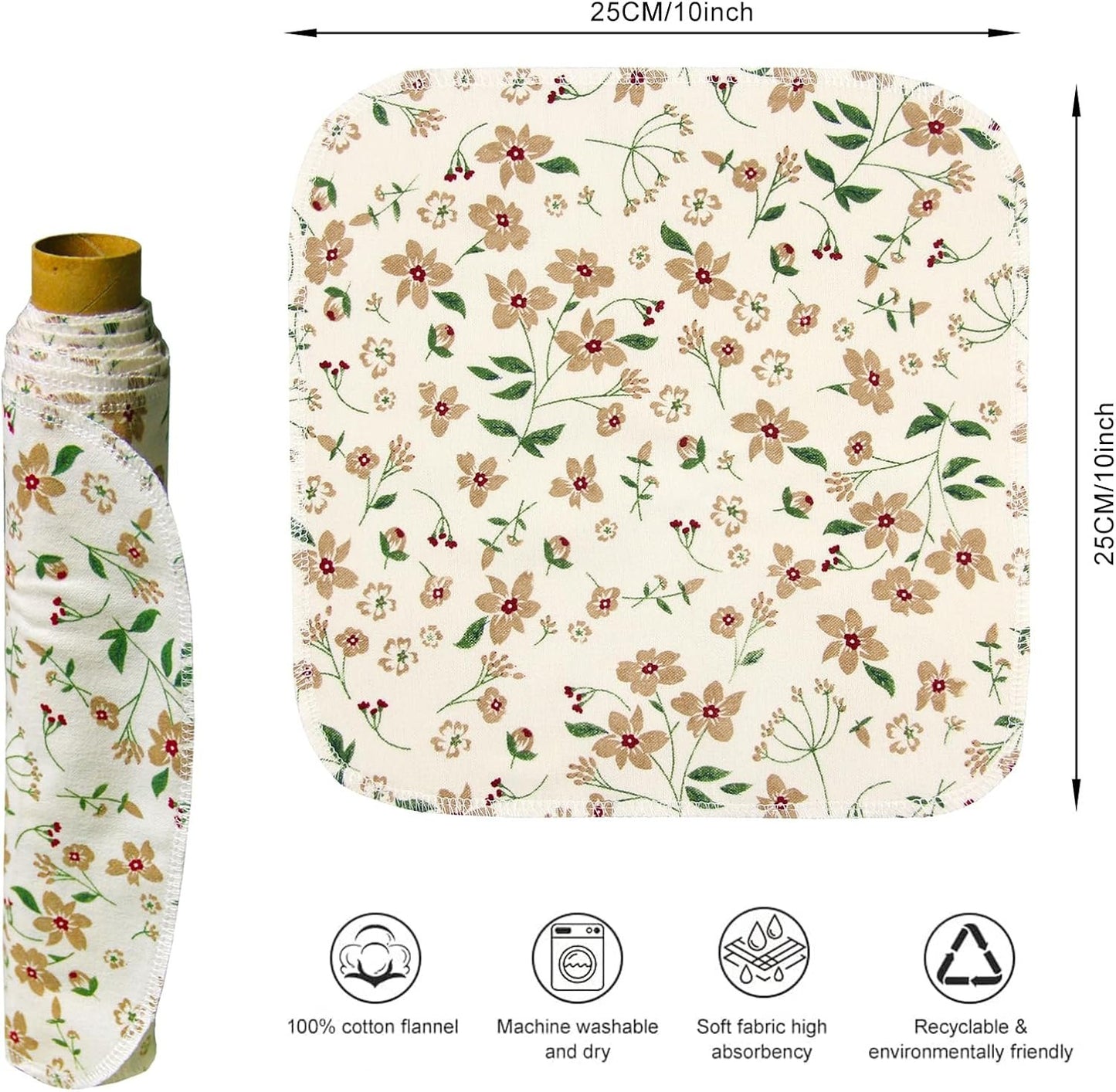 Pinowu Reusable Paper Towels Cotton Cloths (12pcs), Absorbent Kitchen Dishcloths (10x10 inch) Washable Paperless Towels Zero Waste Alternative Napkins for Kitchen Household Cleaning