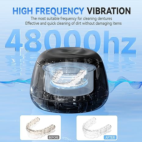 KUNPHY Ultrasonic Retainer Cleaner, IPX7 Water-Proof Denture Cleaner Machine, Portable Dental Cleaning Pod for Deep Cleaning Mouth Guard, Aligner, Braces, Jewelry, Matte Black