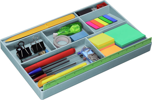 Acrimet Desk Drawer Organizer Tray with 8 Compartments – Multi-Purpose for Office Supplies, Makeup, and Accessories - Fits inside Drawers or Desktops, 32,4cm x 20,3cm x 2,7cm, Plastic, (Granite Color)