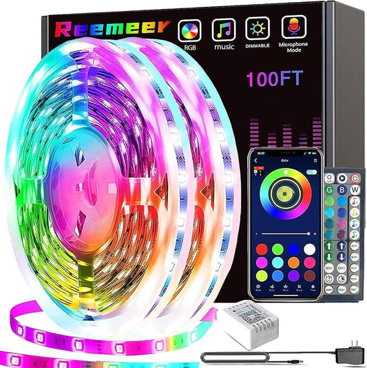 Reemeer Led Lights for Bedroom 100ft(2 Rolls of 50ft) Smart Music Sync Color Changing LED Strip Lights with App and Remote Control RGB LED Strip, LED Lights for Room Home Party Decoration