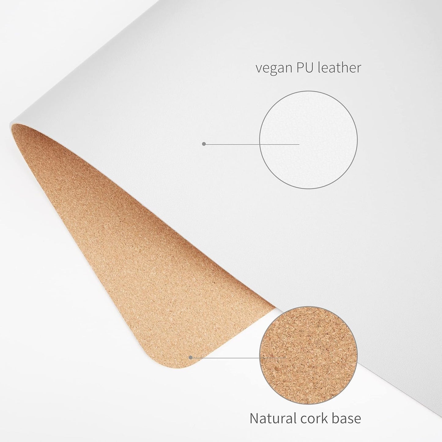 RENMTURE Dual-Sided Desk Pad, Natural Cork & PU Leather Large Mouse mats for Office and Home Work, Desk Protector Non-Slip, Waterproof, Easy Clean (White, 23.6" x 13.7")