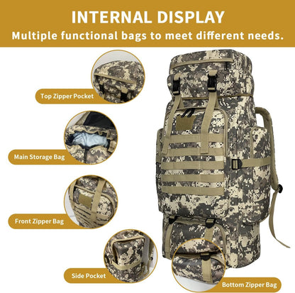 Vaupan Hiking Backpack, 80L Camping Backpack, Waterproof Large Outdoor Sport Travel Daypack Molle Rucksack for Men Women