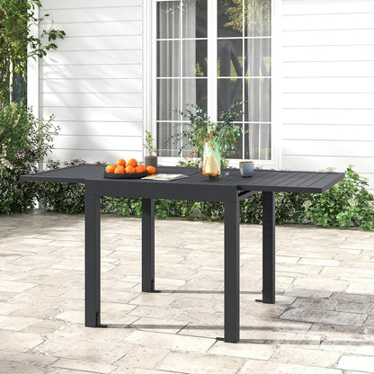 Giantex Expandable Patio Table, 31.5”-63” Extendable Aluminum Dining Table for 4-6 People, Slatted Tabletop, Square Rectangular Outdoor Table for Backyard, Front Porch, Poolside