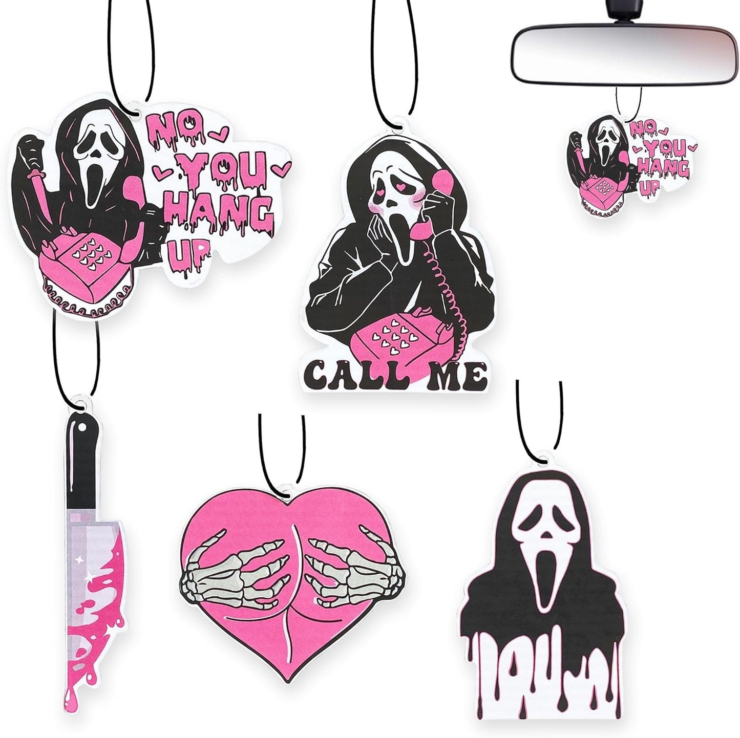 Joytezz Car Air Fresheners - Pink Ghost Cute Car Interior Accessories Hanging Scents Anime Freshener Automotive Room Decor for Women Teen Girls Gift 5Pcs