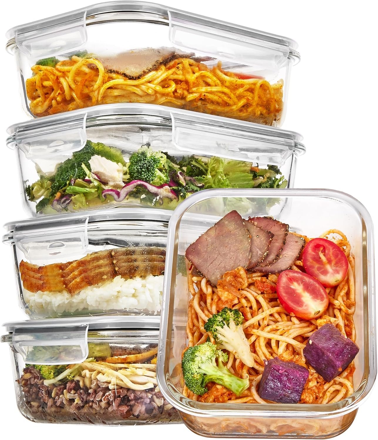 Vtopmart 5 Pack 35oz Glass Food Storage Containers with Lids, Meal Prep Containers, Airtight Lunch Containers Bento Boxes with Snap Locking Lids for Microwave, Oven, Freezer and Dishwasher