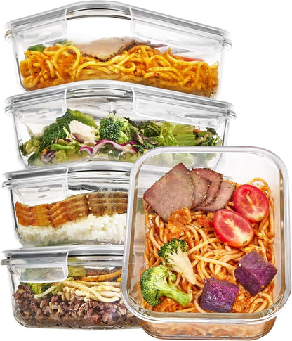 Vtopmart 5 Pack 35oz Glass Food Storage Containers with Lids, Meal Prep Containers, Airtight Lunch Containers Bento Boxes with Snap Locking Lids for Microwave, Oven, Freezer and Dishwasher