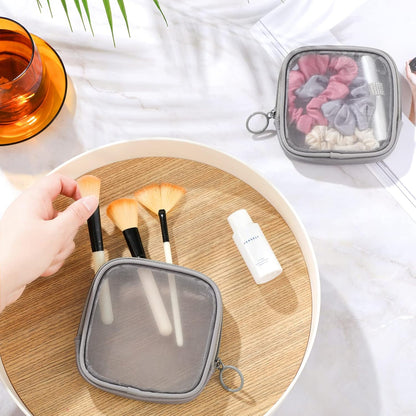 4 Pcs Mesh Makeup Bag Mesh Cosmetic Bag Travel Toiletry Bag Pouch with Zipper Mini Portable Makeup Cosmetic Travel Toiletry Purse Bag for Daily Accessories (Gray,Small)