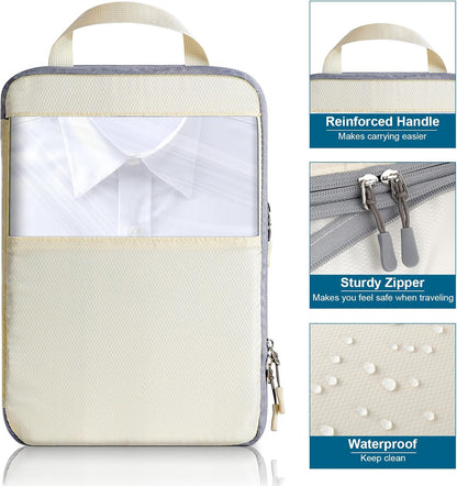Cozary Suitcase Organizer - Packing Cubes Set with Compression and Waterproof Polyester Fabric, Travel Underwear Set for Backpacks or Hand Luggage, Perfect for Travel and Camping - Beige