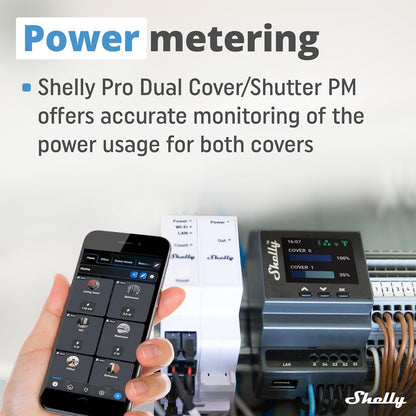 Shelly Pro Dual Cover/Shutter PM | LAN, Wi-Fi and Bluetooth Connection Professional DIN Rail Smart Dual Cover/Shutter Controller with 2 16 A Covers | Home Automation