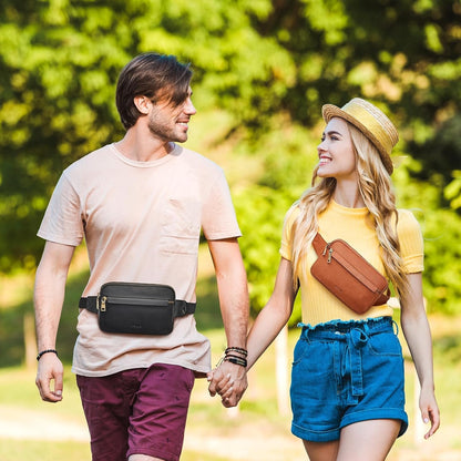 S-ZONE Fanny Packs for Women Genuine Leather RFID Blocking Waist Packs Belt Bags Fashionable Bum Bag Crossbody Purses Travel Outdoors Men