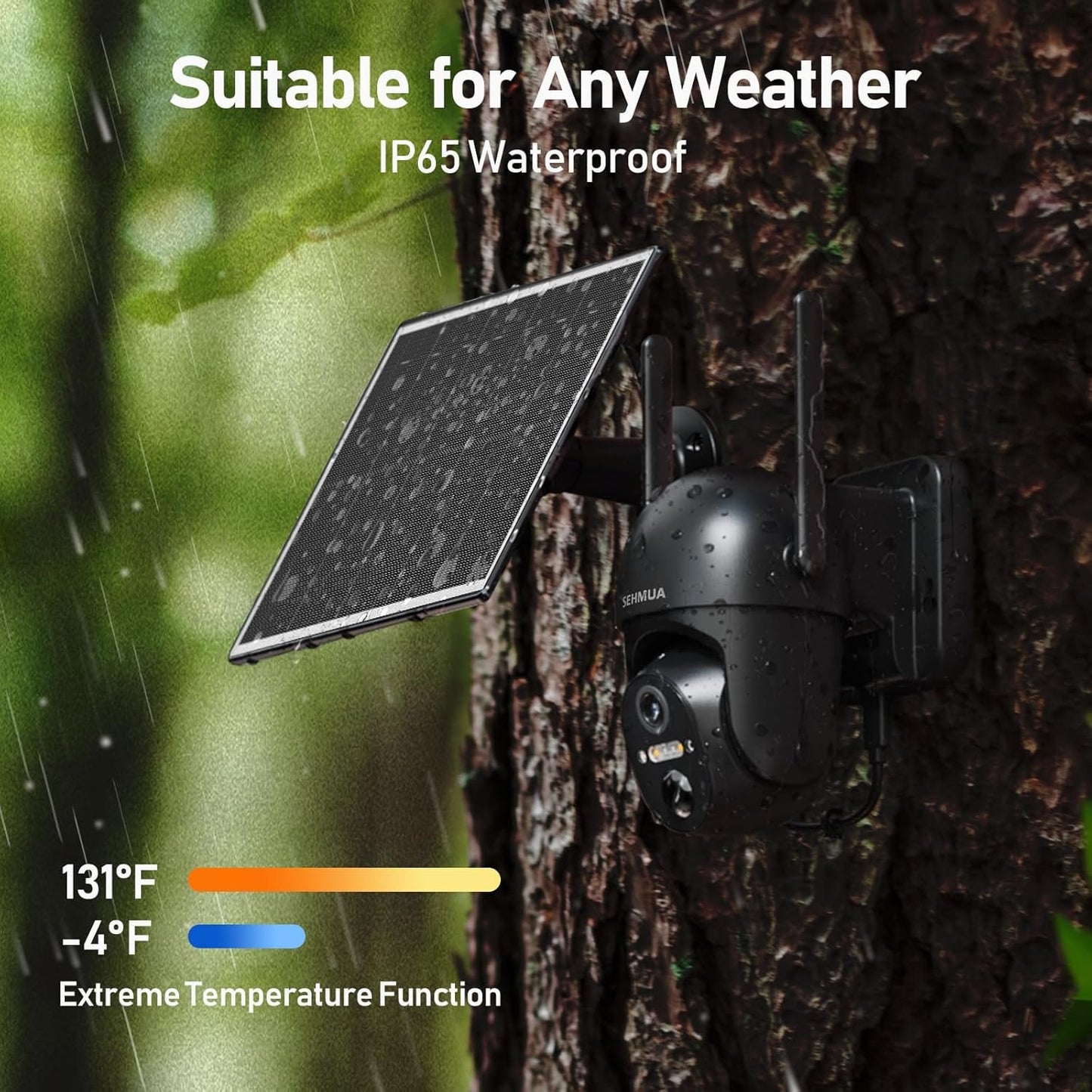 SEHMUA 4G LTE Cellular Solar Security Camera Wireless Outdoor, No WiFi Solar Powered Camera, 360° Live View, 2K Color Night Vision, PIR Motion Sensor, 2 Way Talk, Built in SIM Card