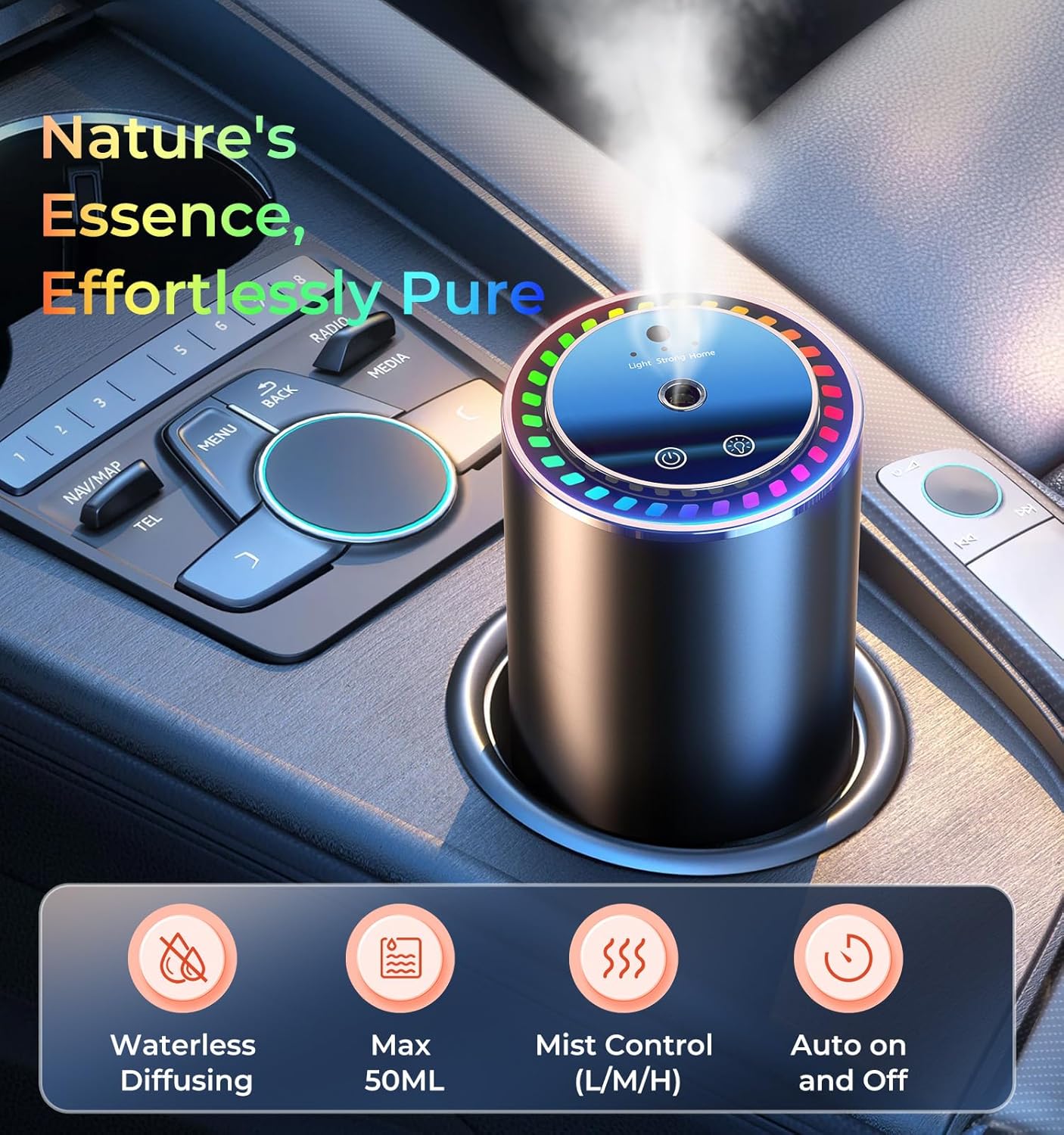 Oil Diffuser for Home and Car Smart Air Freshener, Auto On/Off by AI Chip, Built-in Battery, Works Silently, Refill Oil Aroma with 120 Days Long-Lasting Scent, Gifts for Men and Women-Cologne, Black