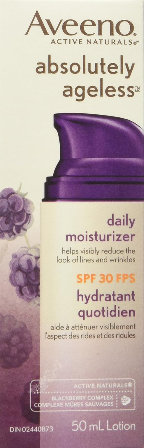 Aveeno Absolutely Ageless Daily Moisturizer SPF 30, Anti Aging, Face, Winkle Cream, Antioxidant Blackberry Complex; Vitamin C & E,Bottle, Pack of 1, 50 mL