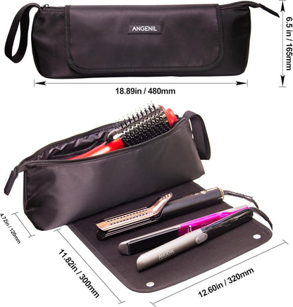 ANGENIL Large Curling Iron Bag, Heat Mat for Hair Tools Travel Bag 2 in 1 with Heat Mat for Hair Curler, Hair Straightener Brush and Hot Air Brushes, Hot Tool Bag Accessories Organizer for Women
