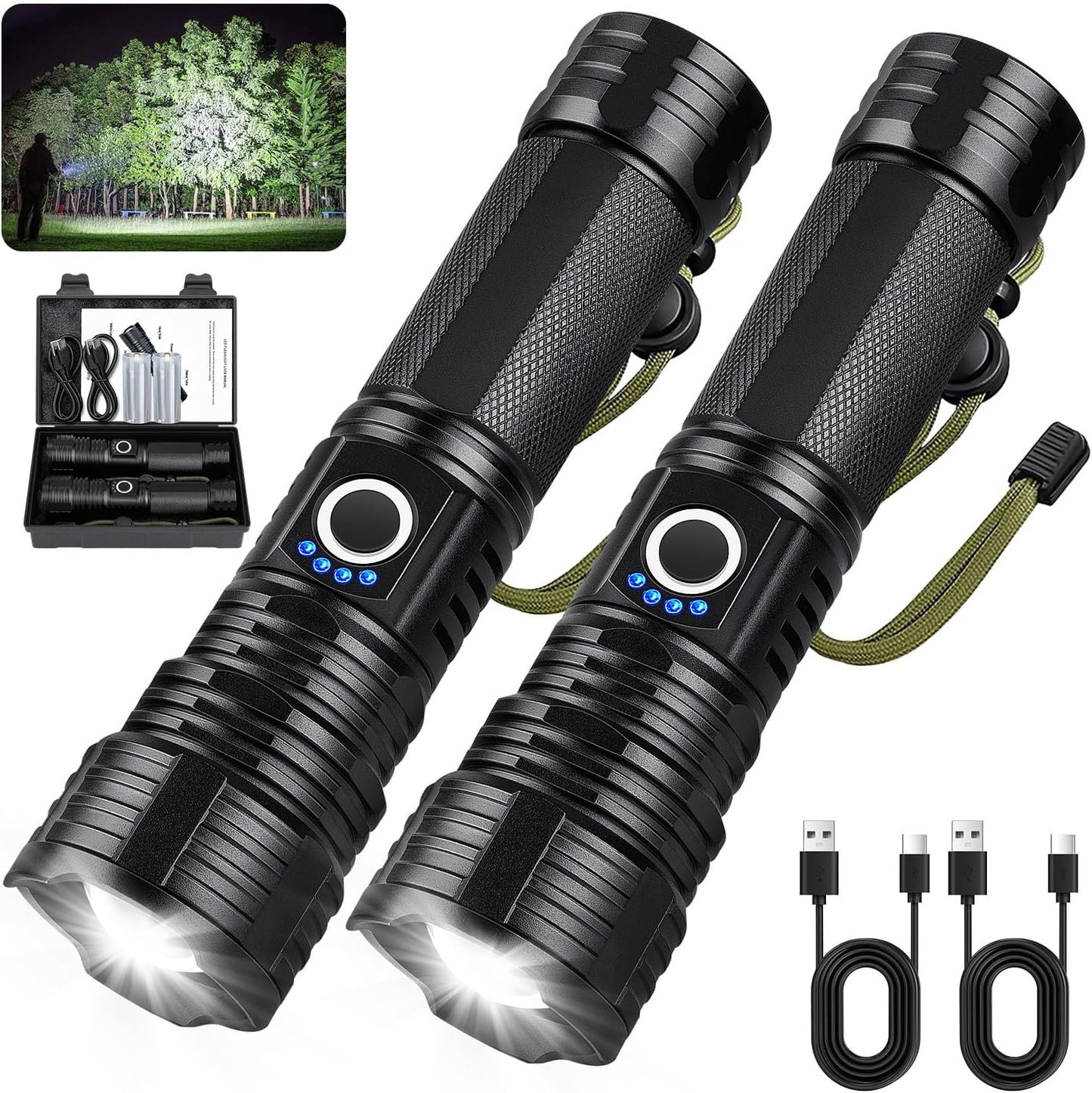 Rechargeable Flashlight, Bright Tactical Flashlight with 5 Modes, Irradiation Range up to 3280FEET Can Run Up to 12 Hours, Waterproof IP6 Suitable for Emergencies Bad Weather, Hiking