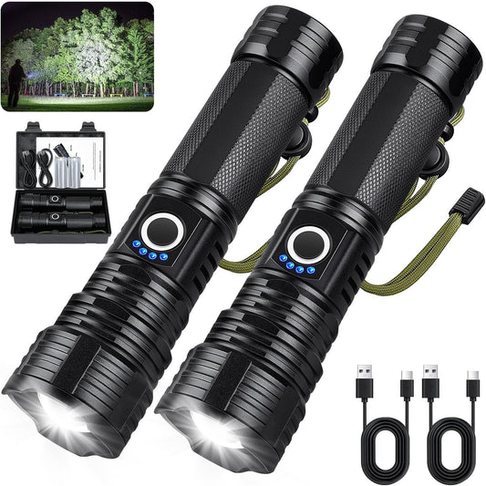 Rechargeable Flashlight, Bright Tactical Flashlight with 5 Modes, Irradiation Range up to 3280FEET Can Run Up to 12 Hours, Waterproof IP6 Suitable for Emergencies Bad Weather, Hiking