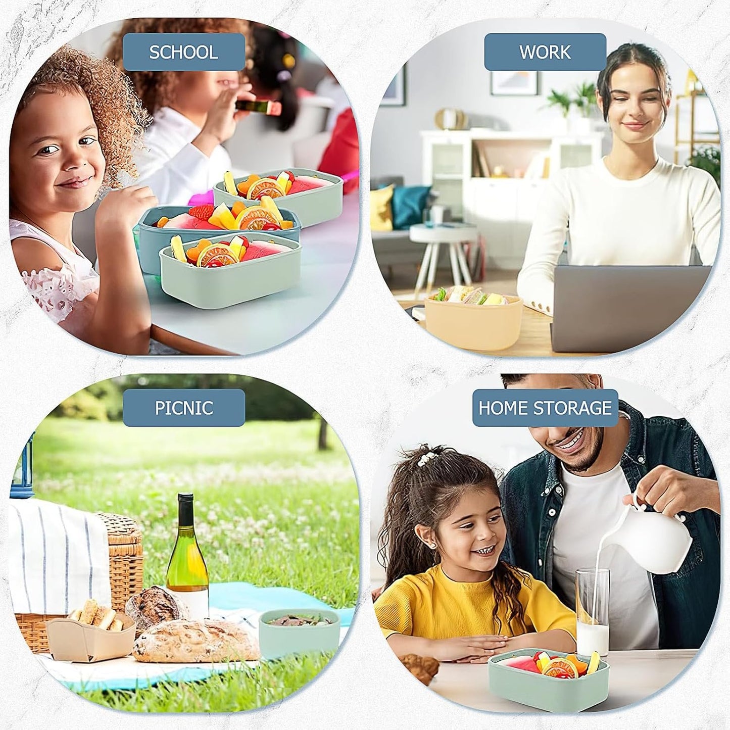 9 Pack Silicone Food Storage Containers,Nesting Silicone Food Containers with Airtight Lids,Reusable Bento Box Snack Lunch Containers for Camping, 3 Size(6.7oz, 10oz, 20oz)