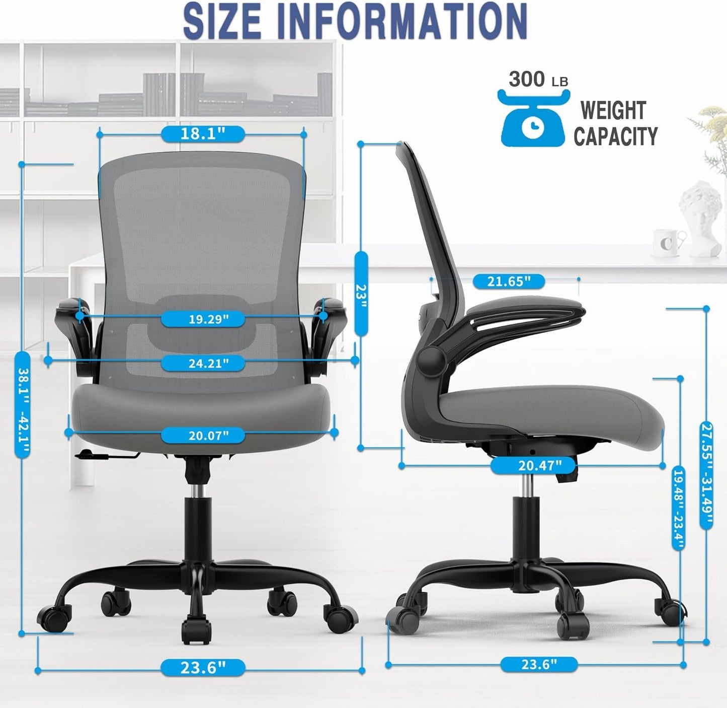 Office Chair, Ergonomic Desk Chair with Adjustable Lumbar Support & Seat Height, High Back Mesh Computer Chair with Flip-up Armrests-BIFMA Passed Task Chairs for Home Office (Modern, Graphite)