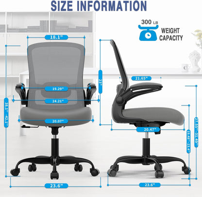 Office Chair, Ergonomic Desk Chair with Adjustable Lumbar Support & Seat Height, High Back Mesh Computer Chair with Flip-up Armrests-BIFMA Passed Task Chairs for Home Office (Modern, Graphite)