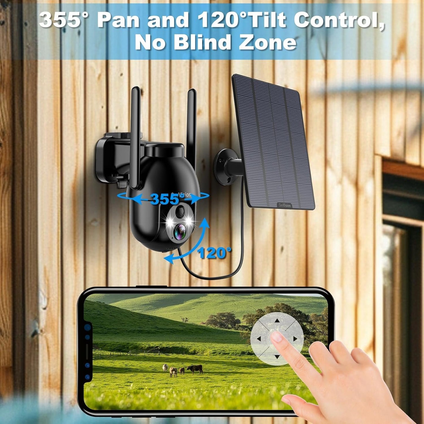 4G LTE Cellular Solar Security Cameras Wireless Outdoor, Solar Powered 3MP Camera 2K No WiFi Security Camera, PIR Motion Detection,Siren,Color Night Vision, SD/Cloud Storage (SIM Card Included)