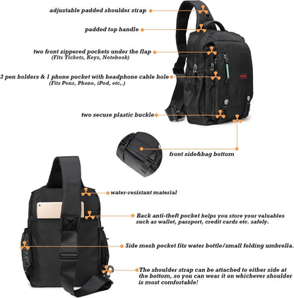 NICGID Sling Bags Chest Shoulder Backpacks, 13.3'' Laptop Backpack Crossbody Messenger Bag Travel Outdoor Men Women