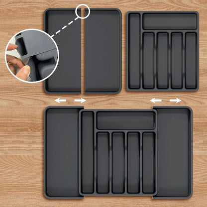 Silicone Cutlery Organizer for Kitchen, Expandable Utensil Drawer Organizer with Grooved for Flatware and Kitchen Utensils, Orange