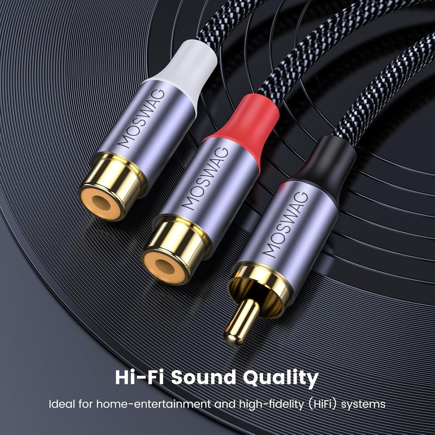 MOSWAG RCA Y Splitter Cable Adapter - 1 Male to 2 Female Audio Speaker Adapter (2 Pack) Compatible With Subwoofers, Speakers, Home Theatres