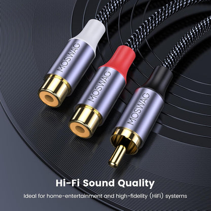 MOSWAG RCA Y Splitter Cable Adapter - 1 Male to 2 Female Audio Speaker Adapter (2 Pack) Compatible With Subwoofers, Speakers, Home Theatres