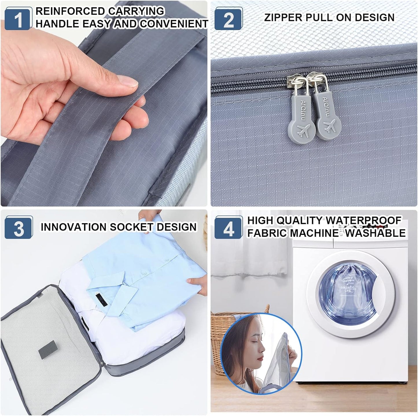 AiQInu 7-Piece Waterproof Packing Cube Set Travel Organizer for Clothes, Shoes, Underwear