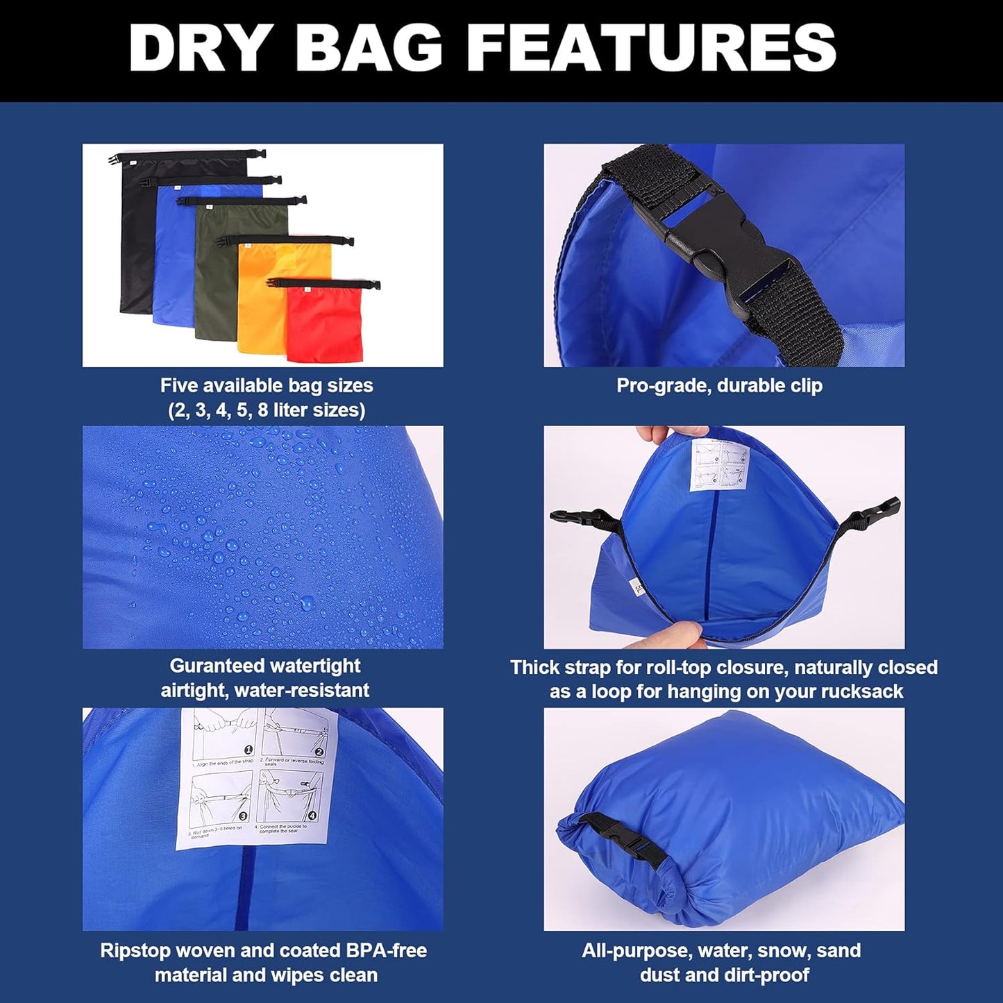 Ucolofun Dry Bags Waterproof Set, 5 Packs Ultralight Waterproof Bags Small Stuff Sack Water Proof Bag Dry Packs, Outdoor Dry Bag Keep Gear Dry for Backpacking Hiking Boating Camping Travel