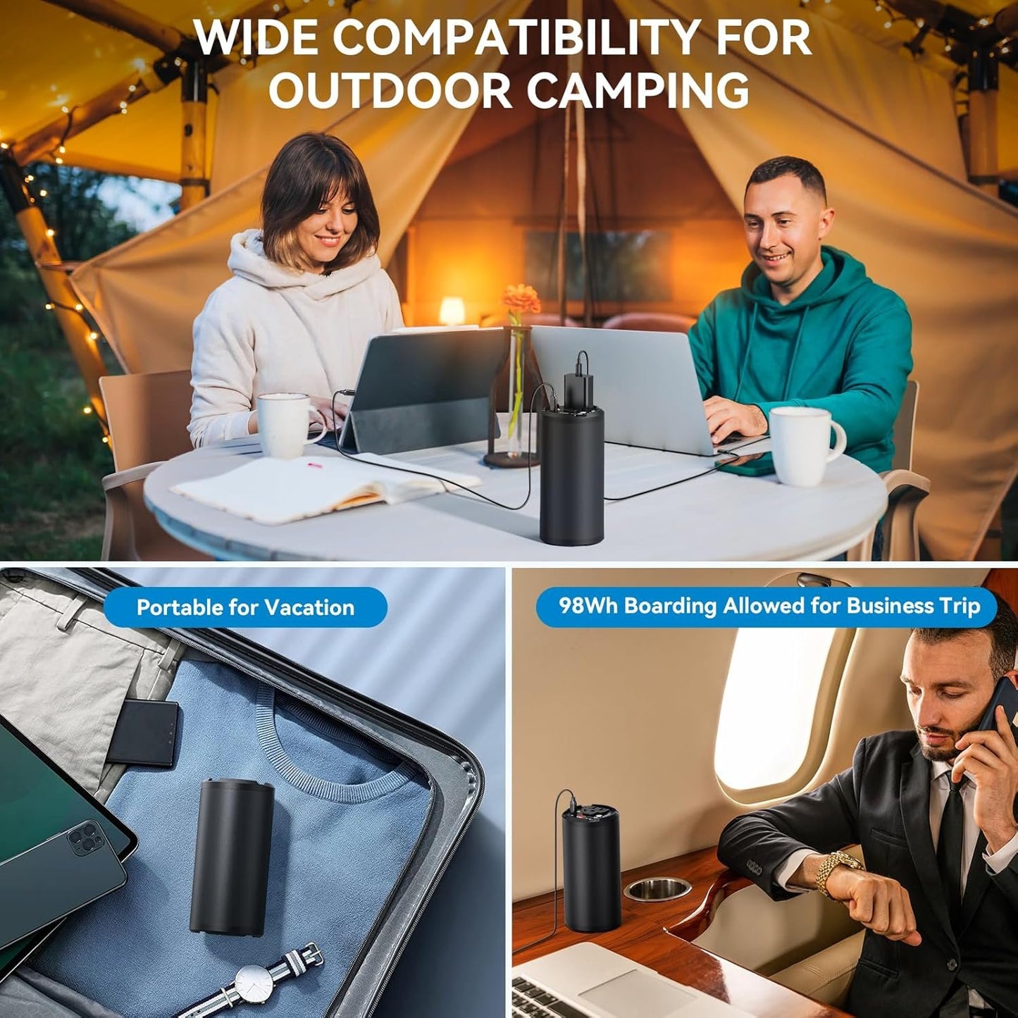 Portable Power Bank with 100W AC Outlet, 98Wh/27000mAh Laptop Portable Charger, 65W PD USB C Fast Charging, Power Station for Home Backup Power Camping Business Travel