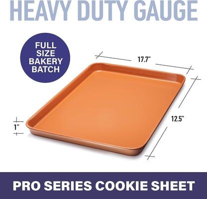 Gotham Steel Bakeware Nonstick Cookie Sheet XL Baking Tray Even Heat & Non-Warp Technology Ultra Nonstick Ceramic & Dishwasher Safe, Pro Heavy-Duty Chef’s Bakeware 17.7” x 12.7” Full Size Cookie Sheet, Brown (1389)