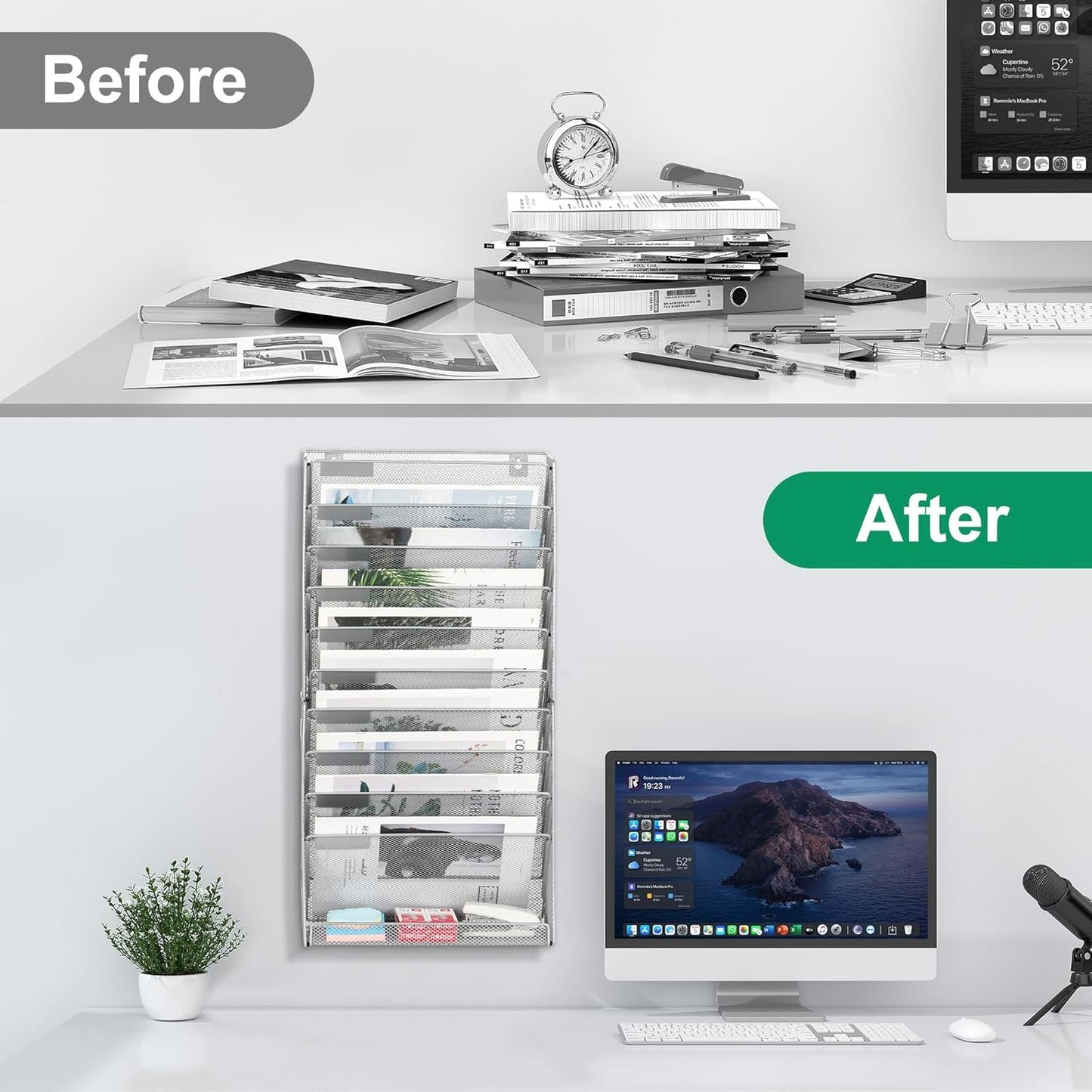 Solinxe 10 Tier Document Organizer, Paper Floder, Magazine Holder, Metal File Organizer for Home Organization, Office Supplies, Silver