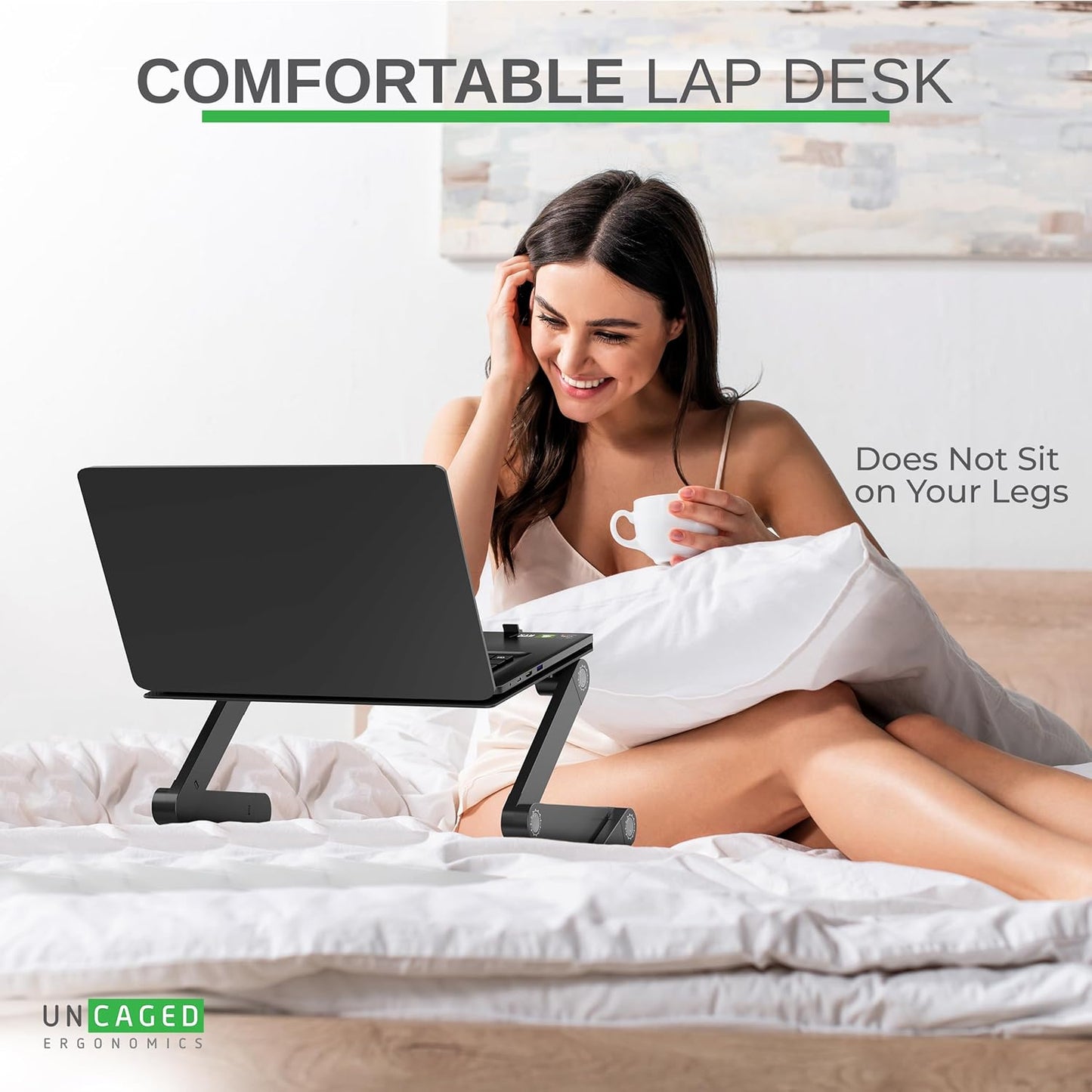 WorkEZ Best Adjustable Laptop Stand for Desk, Portable Laptop Stand Adjustable Height, Foldable Cooling Computer Stand Laptop Riser for Desk, Black