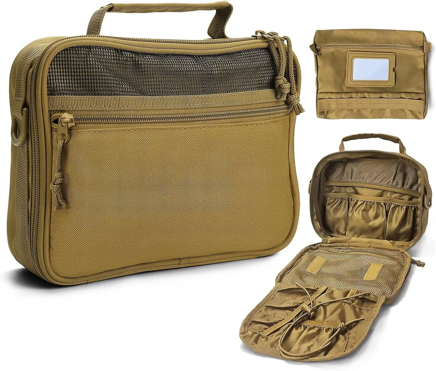 SMONT Mens Toiletry Travel Bag With Double Side full Open Design Travel Toiletry Organizer Dopp Kit Shaving Hygiene Bag Bathroom Hanging Toiletry Bag for Short Trips Tactical Toiletry Bag, Khakiï¼ˆNo