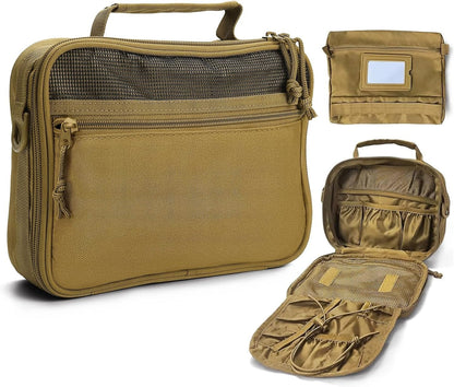 SMONT Mens Toiletry Travel Bag With Double Side full Open Design Travel Toiletry Organizer Dopp Kit Shaving Hygiene Bag Bathroom Hanging Toiletry Bag for Short Trips Tactical Toiletry Bag, Khakiï¼ˆNo