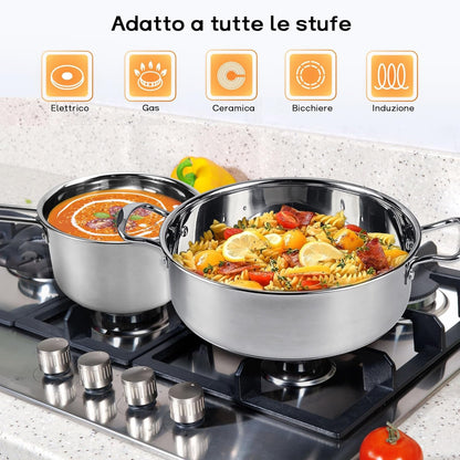 6 Piece Cookware Set, Stainless Steel Pot, Pots with Glass Lids, Cookware Set Compatible with Induction, Gas and Electric Hobs