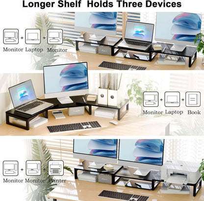 TEAMIX 3 Shelf Monitor Stand Riser with Metal Leg, Dual Monitor Stand Adjustable Stand for TV/Screen/PC/Printer/Laptop Riser with Storage for Home Office